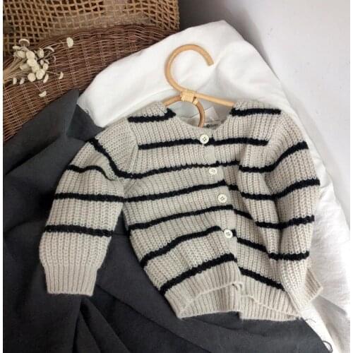 2021 new arrival girls boys knitted striped sweaters autumn full sleeve fashion kIds cardigan sweater