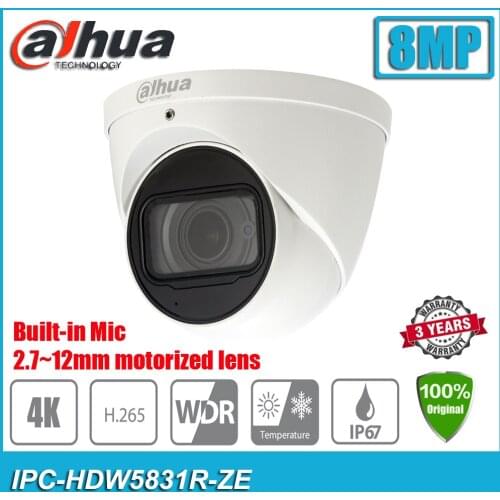 Original Dahua IPC-HDW5831R-ZE 8MP 4K POE H.265 2.7~12mm Motorized Lens WDR IR Eyeball Network Camera Built-in Mic HDW5831R-ZE