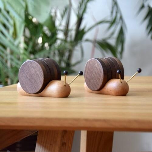 Wooden Snail Mug Coaster Coffee Tea Cup Coasters Heat Insulation Mat Kitchen Round Placemat With Magnet Restaurant Table Decor