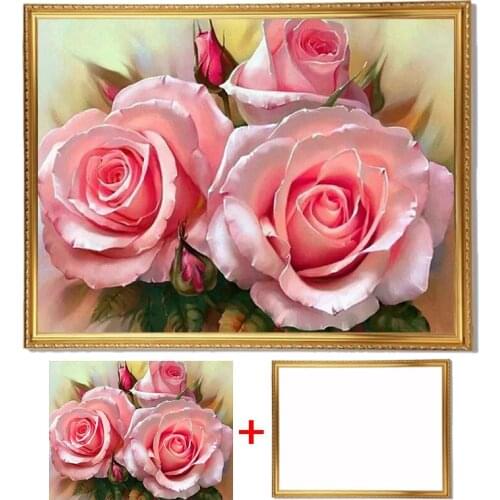 Framed Full Round Diamond Painting Flower Kit 5D DIY Diamond Embroidery Mosaic Art Rose Decorations Home