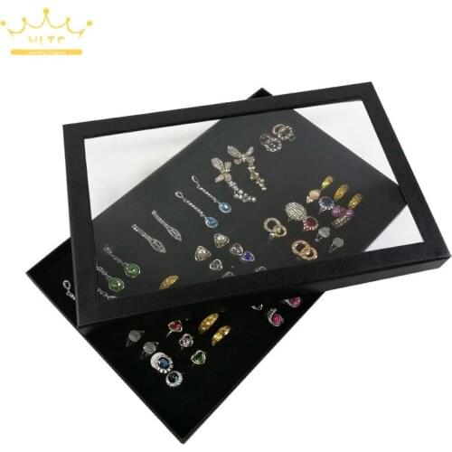Practical 100 Slot Rings Display Tray Ring Organizer Show Case Jewelry Earrings Holder Storage Box with Transparent Top