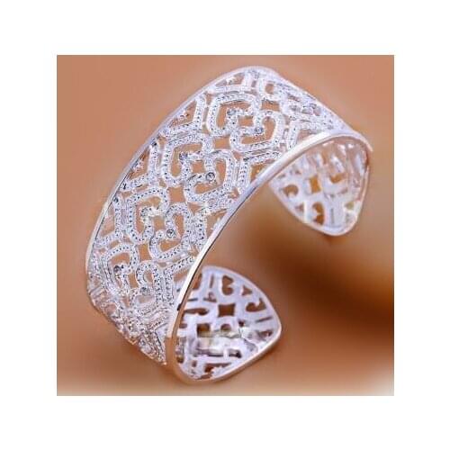 Simple Fashion Silver Plated Elegant Women Crystal Bangles 2021 Charm Women Hollow Out Flower Pattern Bracelet Wedding Jewelry