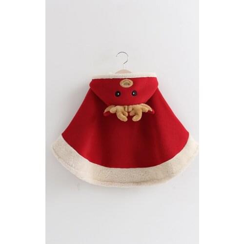 Christmas Girls Cape Winter Children Red Reindeer Soft Cotton Poncho Hooded Velvet Cloak Cape Kids Outerwear