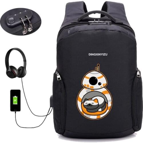 Anti thief USB Charging Backpack anime Neko Atsume backpack Laptop bag Men women Travel Backpack student book bag package