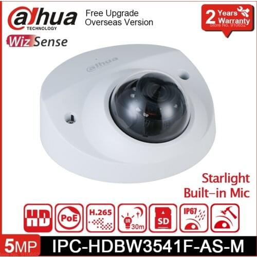 Dahua 5MP IPC-HDBW3541F-AS-M IR 30m Dome WizSense Network Camera Security Built-In Mic Starlight IK10 Indoor IP Camera