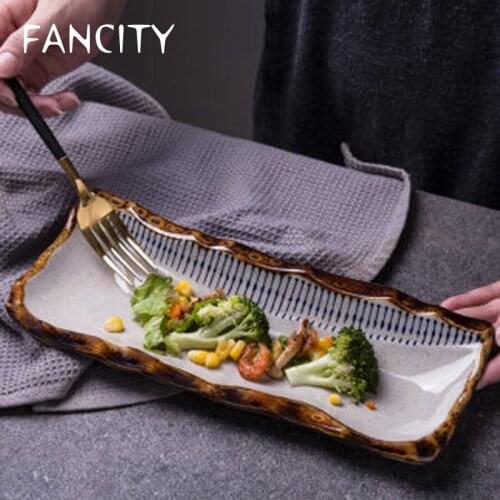 FANCITY Hotel restaurant restaurant Japanese-style ceramic long plate sushi plate special-shaped plate dish plate dessert plate