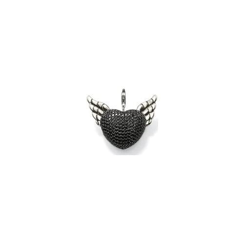 Vintage Pave Setting Black Rhinestone Heart Shape Angel Wings Diy Charms Fit Bracelets & Neckalces Jewelry For Women Men SCH951