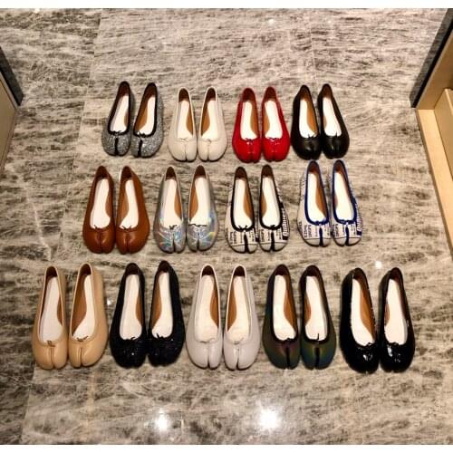 Silver flats round toe genuine leather large size glitter korean brown designer shoes women luxury 2019 china patent rubber sole