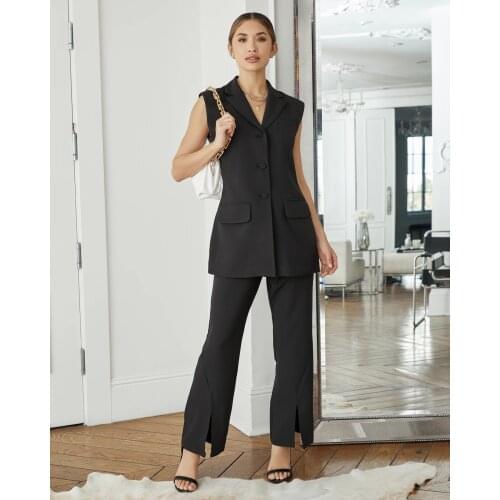 Women Black Suits Set Office Lady Formal Occasion suit Single-Breasted Blazer+Pants Two-piece Set Women Split Flare Pants Sets