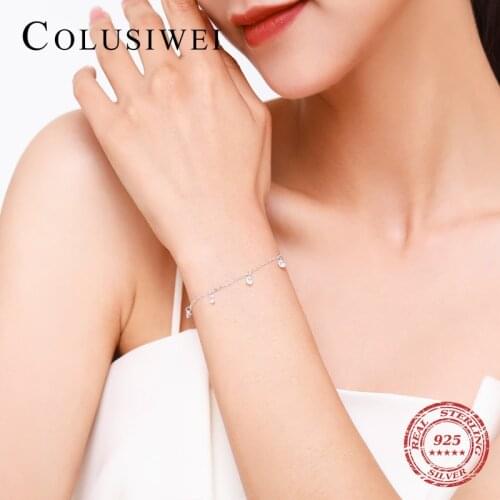 Colusiwei Genuine 925 Sterling Silver Mini Tiny Shining Crown Zirconia Bracelet for Women Girl Link Chain Bangle Party Jewelry