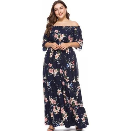 Floral Women Maxi Dress 6XL Plus Size Sexy Slash Neck Slim Robes 2021 Fashion Elegant Bohemia Beach Holiday Party Dress Vestidos