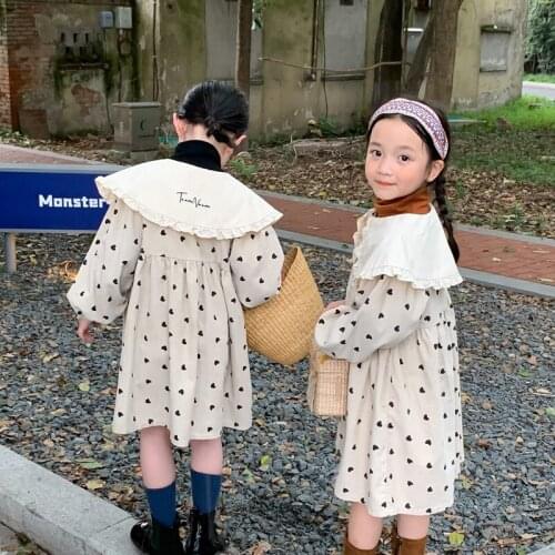 2021 Korea style girls printed dress fashion cotton autumn girls dresses kids clothes 2-8 years