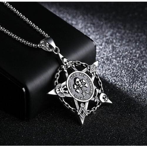 2021 Fashion Hip Hop Double-sided Skull Pentagram Necklace Mens Necklace Stainless Steel Chain Personality Domineering Jewelry