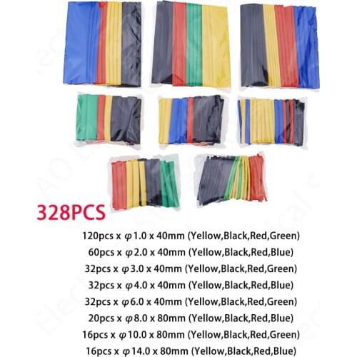 328Pcs/set Sleeving Wrap Wire Car Electrical Shrinkable Cable Tube kits Heat Shrink Tube Tubing Polyolefin 8 Sizes Mixed Color