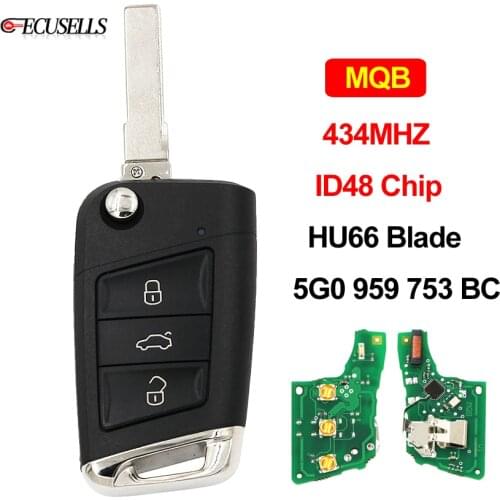 3B Remote Key 434MHz ID48 Chip FCC: 5G0 959 753 BC HU66 Blade for VW for Volkswagen MQB For Golf VII Golf 7 MK7 Skoda Octavia A7