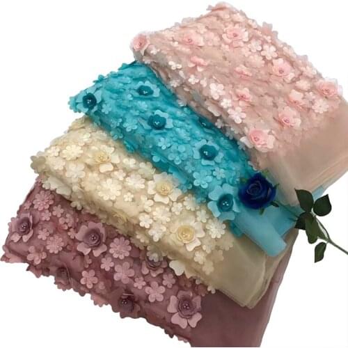 4 Color Are Available Diamond Stone Handmade 3d Embroidery Beaded Tulle Lace Fabric New Soft and High Quality Fashion