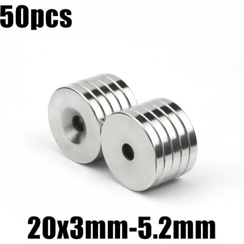 50pcs 20 x 3 mm Hole: 5mm super Strong Round Neodymium Countersunk Ring Magnets Rare Earth N50 Free Shipping