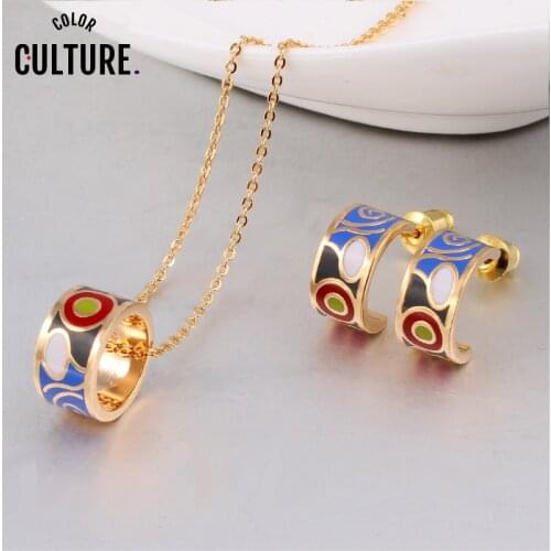 Promotions New Arrival TOP Quality Small Women Enamel Jewelry Sets Elegant Filled Color Design Jewelry (Necklace, Earring)