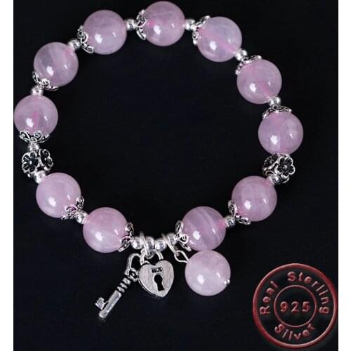 Amxiu DIY 925 Sterling Silver Bracelet Natural Stones Beads Bracelets Handmade Jewelry Heart Lock Key Bracelet Charm Bracelets