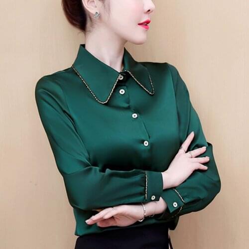 Spring Summer Blouses Womens Tops Office Work Elegant Solid Color Shirts Slim Blouse Casual Long Sleeve Plus Size Shirt Q636