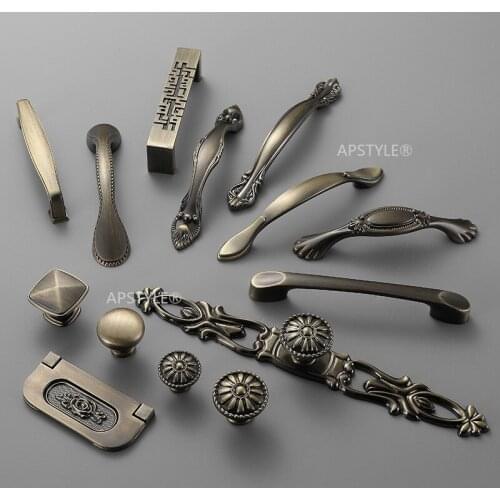 Bronze Kitchen Cabinet Hardware Antique Zinc Alloy Dresser Furniture Knob European Fashion Drawer Cupboard Handles