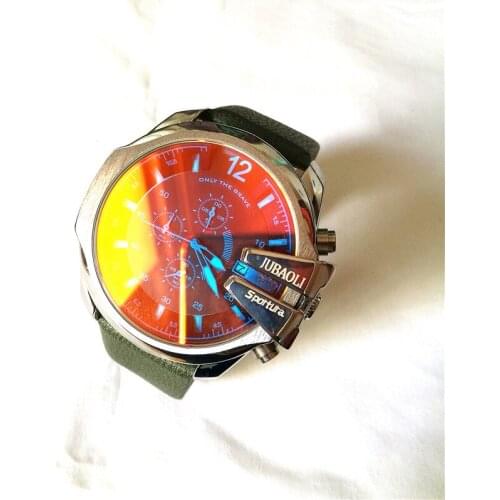 Sports Chronograph Watches Men 50mm Large Dial Green Leather Quartz Army Discoloration Creative Business Watch Relogio Masculino