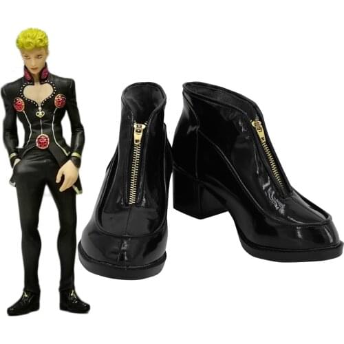 JoJos Bizarre Adventure Giorno Giovanna Black Shoes Leather Boots Custom Made Any Size