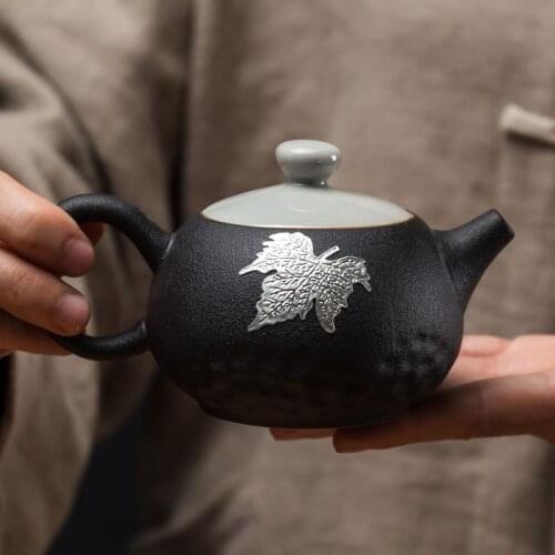 Black Pottery Chinese Style Stoneware Teapot Ceramic Household Single Teapot Retro Simple Tea Set Siteel Tea Pot Infuser