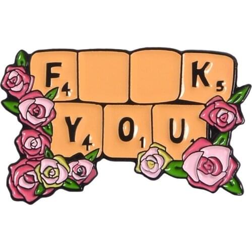 Keyboard Letters Enamel Pins Pink Brooches Flower Plant Custom Alloy Badge Woman Clothes Bag Accessories Gift for Friends