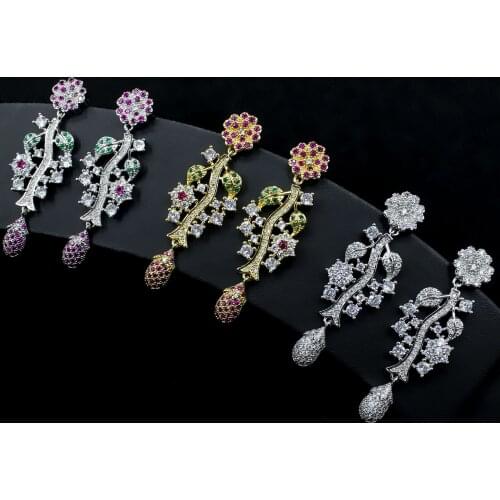 EYER New Luxury Flower Tassel Dangle Hanging CZ Zircon Yellow Stone Long Drop Earrings For Women Jewelry brincos bijoux