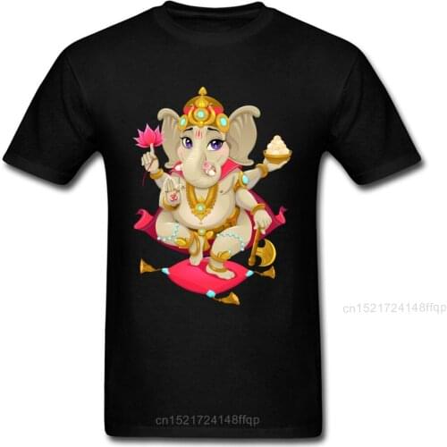 Ganesha T Shirts Hindu Deities Tshirt Thanksgiving Day T-shirt Men Tops & Tees No Fade Printed Clothing Black Summer New