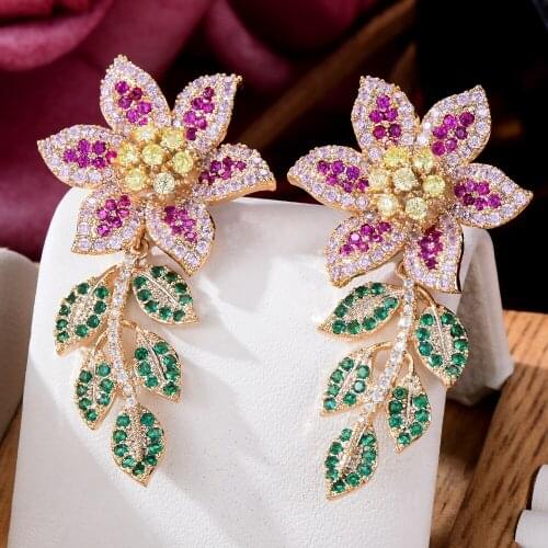 GODKI Jimbora New Design Elegant Sweet Flowers Earrings Bridal Wedding Engagement Earrings Flower Hollow Earrings For Women
