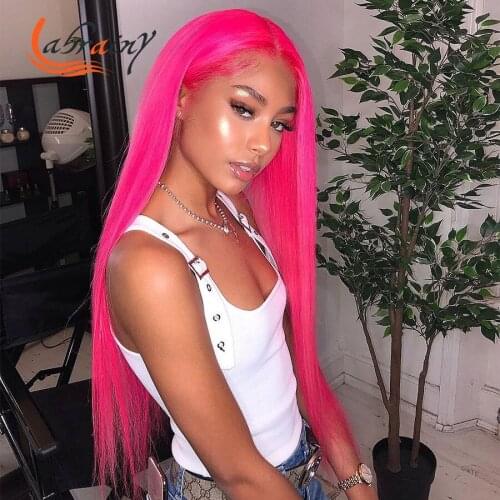 Hd Transparent Lace Front Full Pink Human Hair Wigs 13X6 Lace Frontal 613 Colored Remy Wig Pre Plucked Bleached Knots 30 Inches