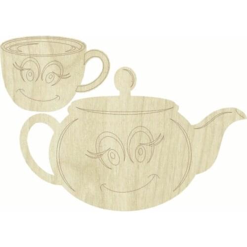 KD291 Human Figured Teapot and Cup 2li Set Wooden Package Ornament