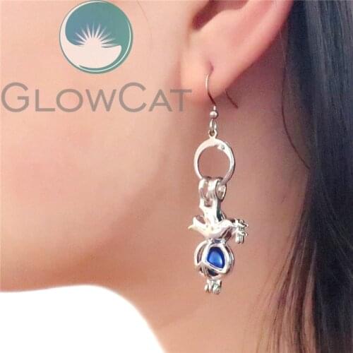 KE627 Metal Peace Pigeon Dangle Earrings Beads Making Women Perfume Diffuser Pearl Cage Locket jewelry