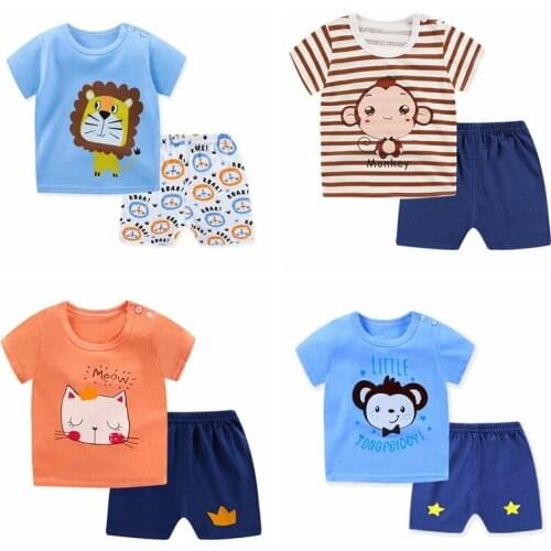 Summer Childrens Clothing Set Cartoon Short Sleeve T-shirts Tops+pants Toddler Kids Outfits Baby Boys Girls Clothes Set