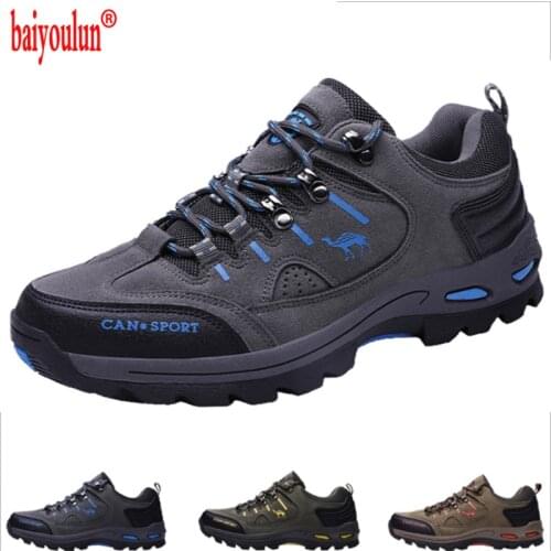 Men Hiking Shoes Comfortable First Layer Cowhide Leather Outdoor Sneakers Men Breathable Hiking Sports Boots Big Size