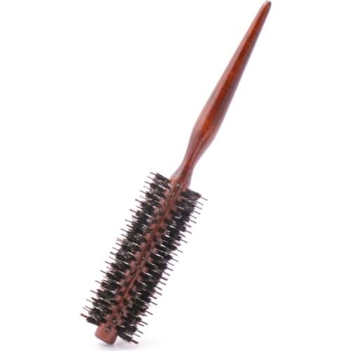 1PC Roll Round Comb Wood Handle Natural Bristle Wet Curly Detangle Hair Brush For Salon Hairdressing Tools