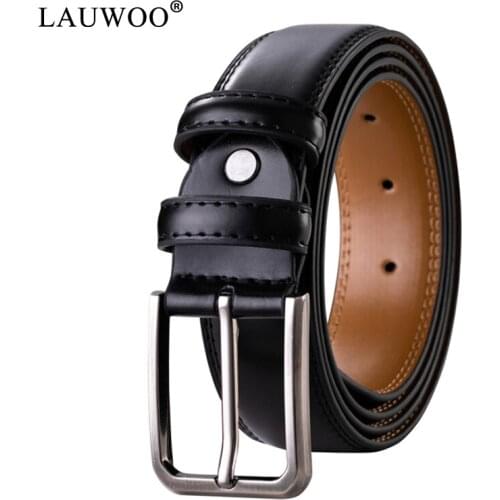 LAUWOO Mens Belt fashion Genuine Leather Business Wild Casual Pin Buckle Belt Cross Buttonhole Design Flexible