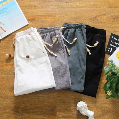 QSuper Summer Linen Men Shorts Beach Casual Sweat Short Pants For Man Solid Color Drawstring Board Style Male Short Clothing