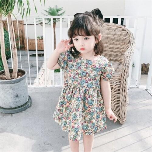 2021 Summer Short-Sleeved Girls' Children Pastoral Style Floral Fairy Dress Childrens Clothing