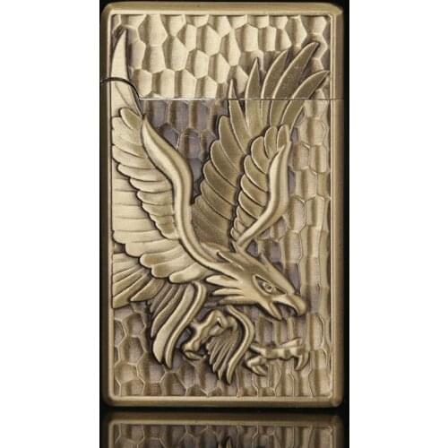 Metal Lighters Eagle Pattern Portable Gas Lighter Cigar Butane Lighters Double Fire Windproof Cigarette Lighter Blue Flame