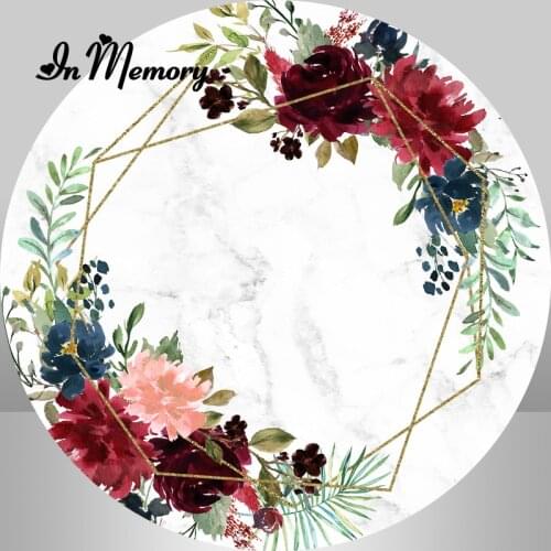 Marble Flowers Leaves Round Backdrop Cover Lady Adult Birthday Wedding Party Circle Photography Background Customized Photocall