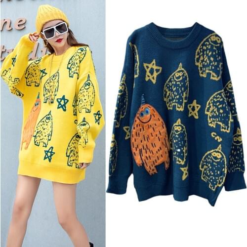 Autumn Winter Soft Sweater Women Thicken Fashion Printing Long Sleeve Casual Jumper Knitted Pullover Loose Tops Pull Femme