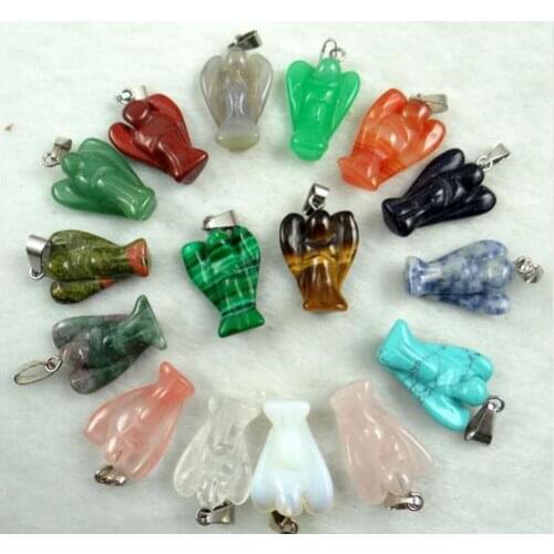 Natural Stone angel Quartz crystal Opal aventurine Turquoises mixing stone Pendant for diy jewelry Making Necklaces Accessories