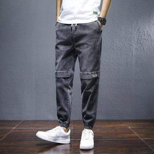 2021 New Loose Men Jeans Spring Fashion Casual Male Drawstring Denim Pants Black Student Straight Trousers