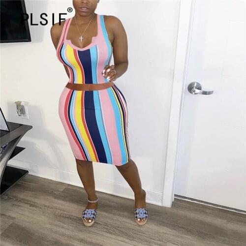 New arrive women skirt set summer striped print 2 pieces tops and skirt set casual slim two pieces outfits