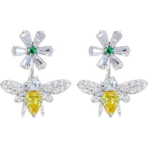 Original little bee earrings s925 silver daisy zircon earrings 2021 women fashion DIY jewelry Valentines Day gift free shipping