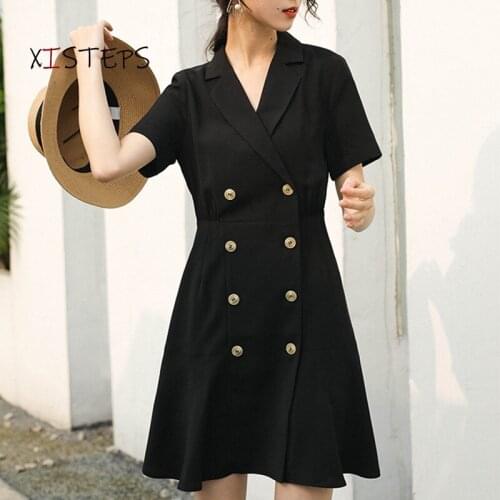 Suit Dresses Women Spring Summer Retro Professional High Waisted Vestido Black Office Lady Elegant Dress 2021 Chiffon Dress
