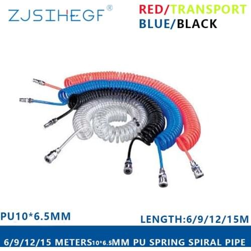 3M/6M/9M/12M/15M Pneumatic PU OD10*ID6.5mm Air Compressor Telescopic Spiral Hose Spring Tube Dropship Flexible Tool Pipe